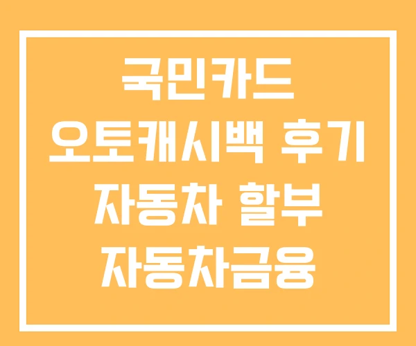 국민카드 오토캐시백 후기 자동차 할부 자동차금융