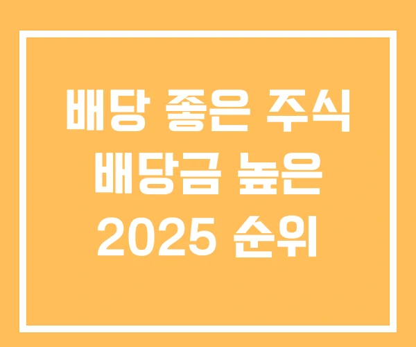 배당 좋은 주식 배당금 높은 2025 순위