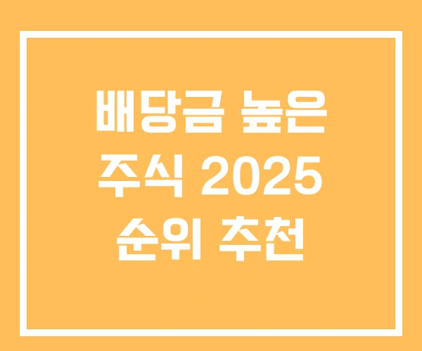 배당금 높은 주식 2025 순위 추천