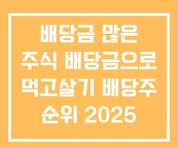 배당금 많은 주식 배당금으로 먹고살기 배당주 순위 2025