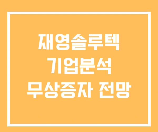 재영솔루텍 기업분석 무상증자 전망 재영솔루텍 기업분석 무상증자 전망
