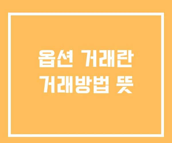 옵션 거래란 거래방법 뜻 옵션 거래란 거래방법 뜻