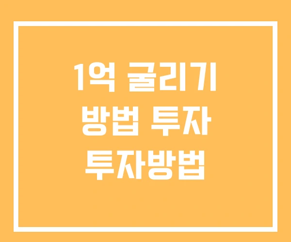 1억 굴리기 방법 투자 투자방법
