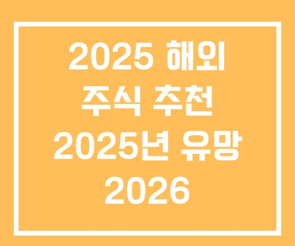 2025 해외 주식 추천 2025년 유망 2026