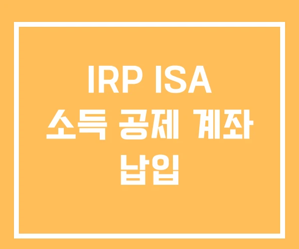 IRP ISA 소득 공제 계좌 납입