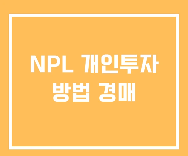 NPL 개인투자 방법 경매