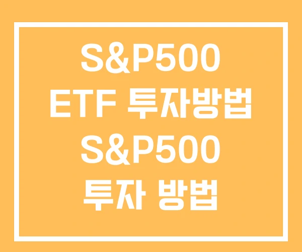S&P500 ETF 투자방법 S&P500 투자 방법 S&P500 ETF 투자방법 S&P500 투자 방법