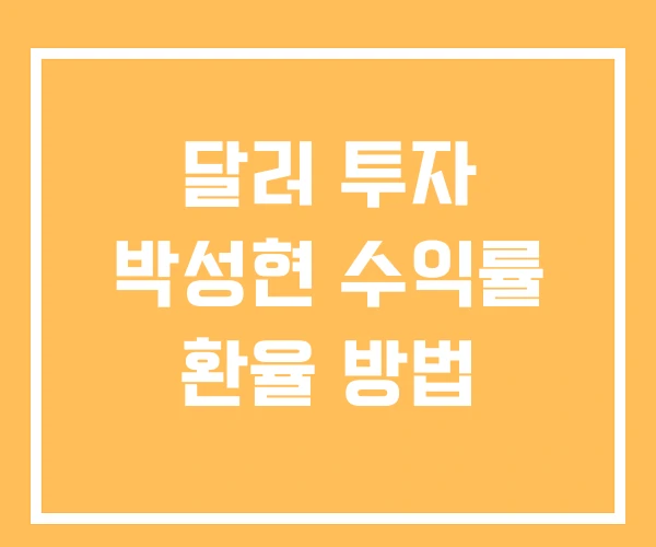 달러 투자 박성현 수익률 환율 방법 달러 투자 박성현 수익률 환율 방법